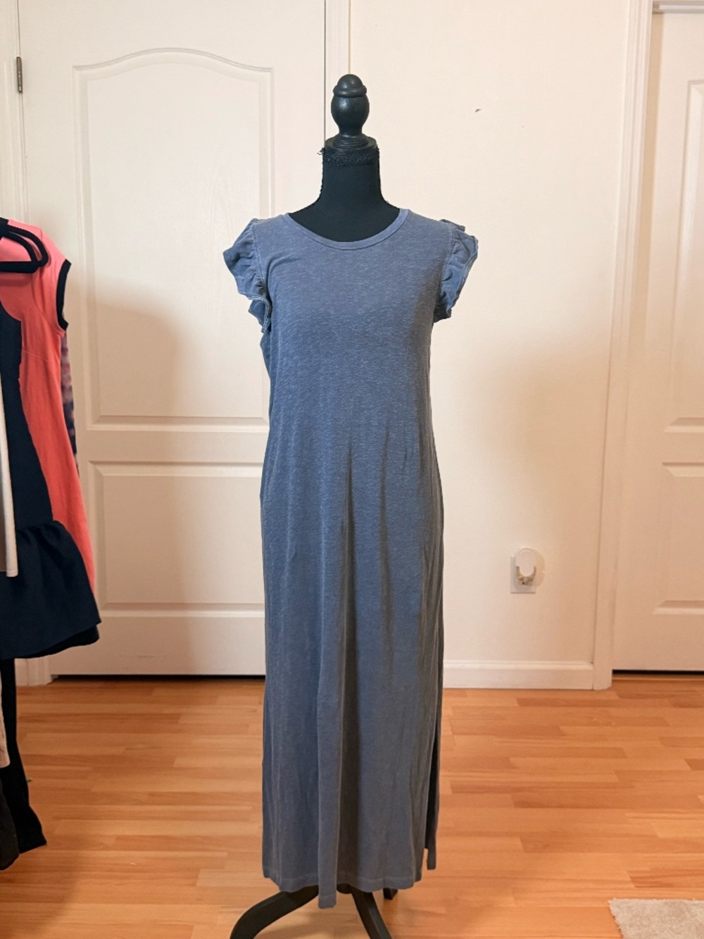 Sundry Blue Ruffle Sleeve T-Shirt Maxi Dress Sz 2/Small